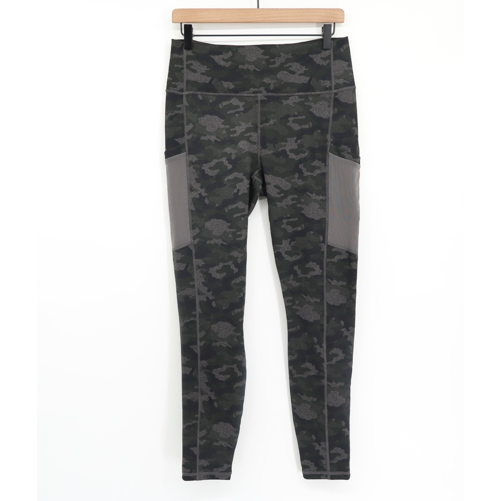 Fabletics Women On the Go Powerhold High Waisted Leggings Charcoal Camo Sz L NEW